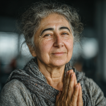 Katta yoshdagi ayol yoga mashq qilmoqda